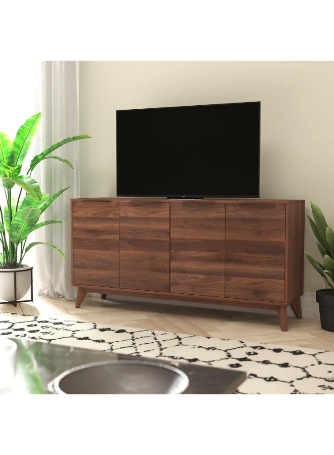 Flash Furniture Hatfield Engineered Wood TV Stand for up to 64" TVs, Media Console/TV Cabinet with Adjustable Shelf and Soft Close Doors, Dark Walnut - Image 2